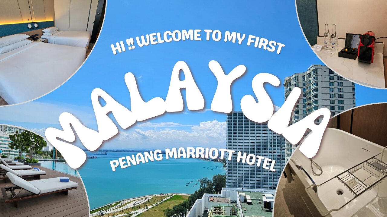 ペナンマリオットホテル宿泊記のアイキャッチ。海沿いの客室やプール、バスルーム、コーヒーメーカーなど、ホテル滞在の雰囲気をまとめた1枚。